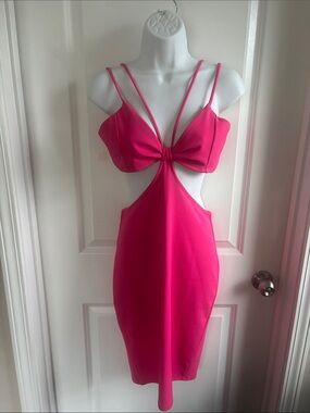 Pretty Hot Pink Strappy Cutout Bodycon Dress- New Without Tags - Sz Med
